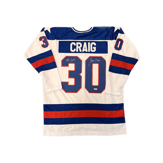 Jim Craig Signed Team USA Custom Jersey with "1980 Gold" Signed Hockey Jersey TSE Buffalo 