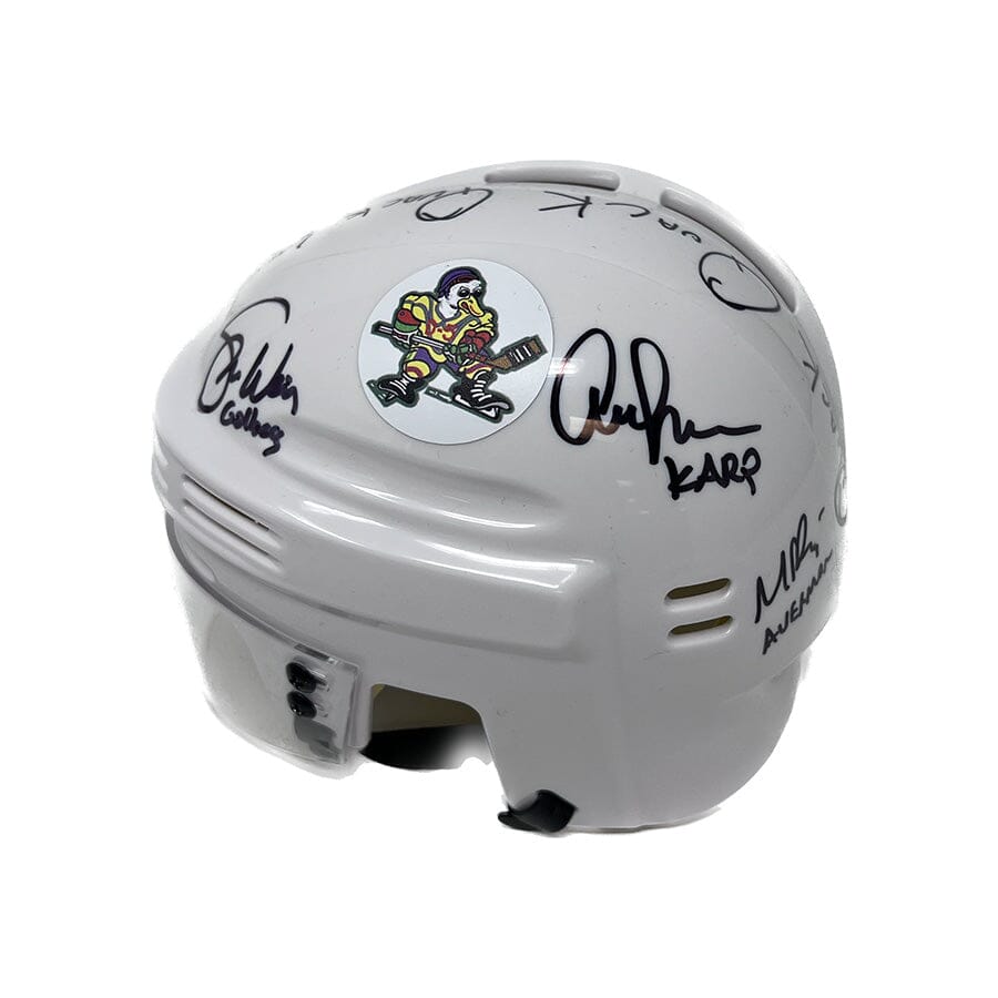 Mighty Ducks Cast Signed Mini Hockey Helmet with "Quack, Quack, Quack" Signed Hockey Mini Helmet TSE Buffalo 