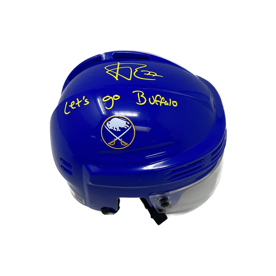JJ Peterka Signed Buffalo Sabres Blue Mini Helmet with "Lets Go Buffalo" Signed Hockey Mini Helmet TSE Buffalo 