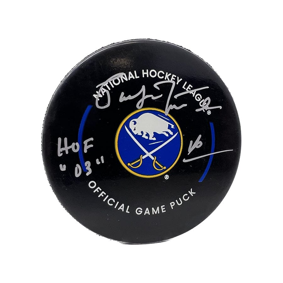 Pat LaFontaine Signed Sabres Game Model Puck with "HOF 03" Signed Hockey Puck TSE Buffalo 