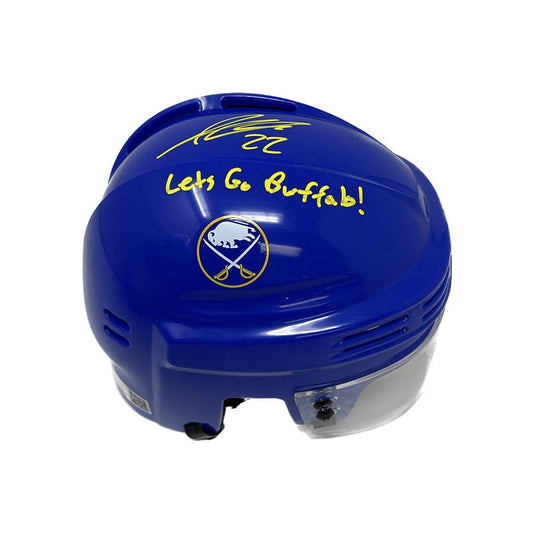 Jack Quinn Signed Blue Sabres Mini Helmet with "Lets Go Buffalo" Signed Hockey Mini Helmet TSE Buffalo 